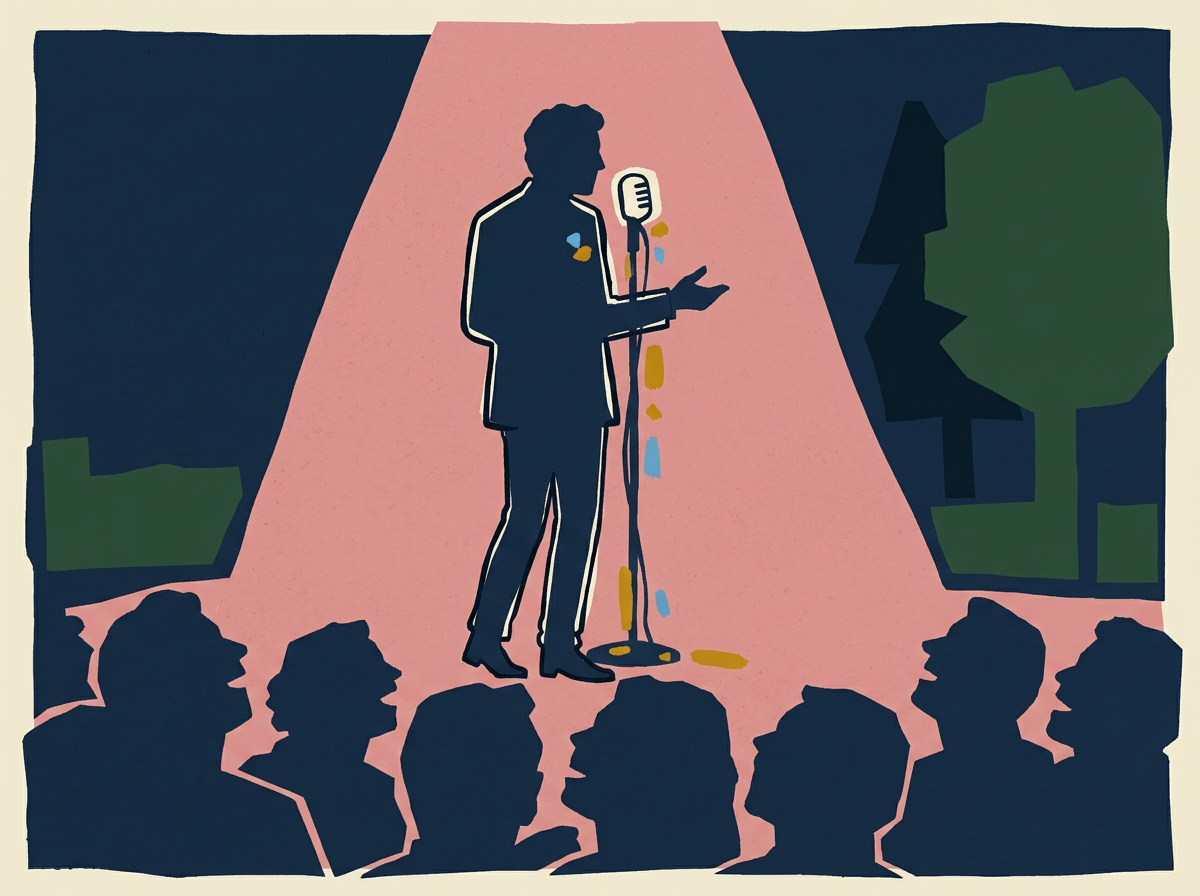 Retro illustration celebrating comedy at the festival
