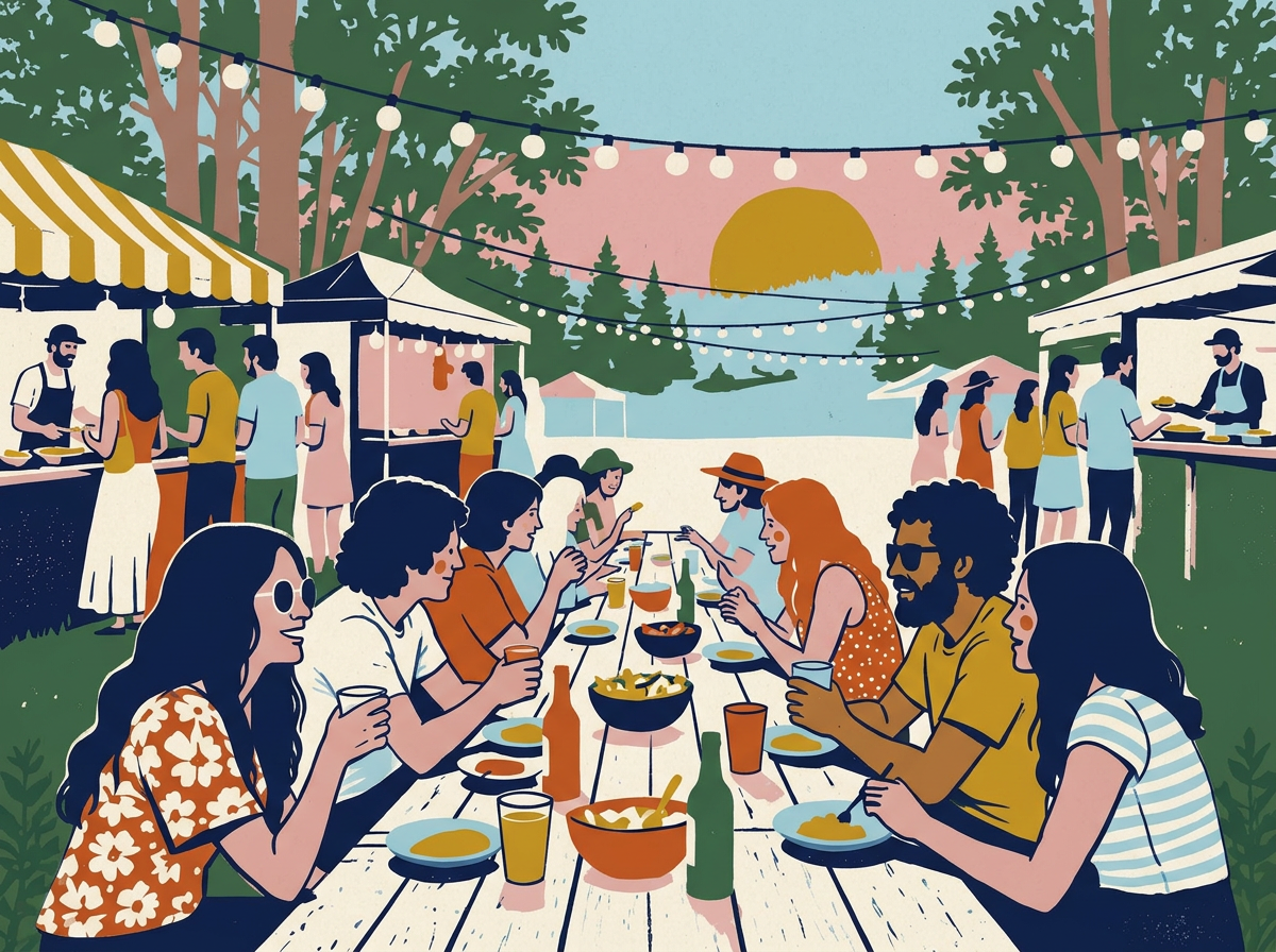 Retro illustration celebrating food & drinks at the festival